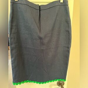 J Crew navy linen skirt with green bric-brac trim.  Size 6 with tags.